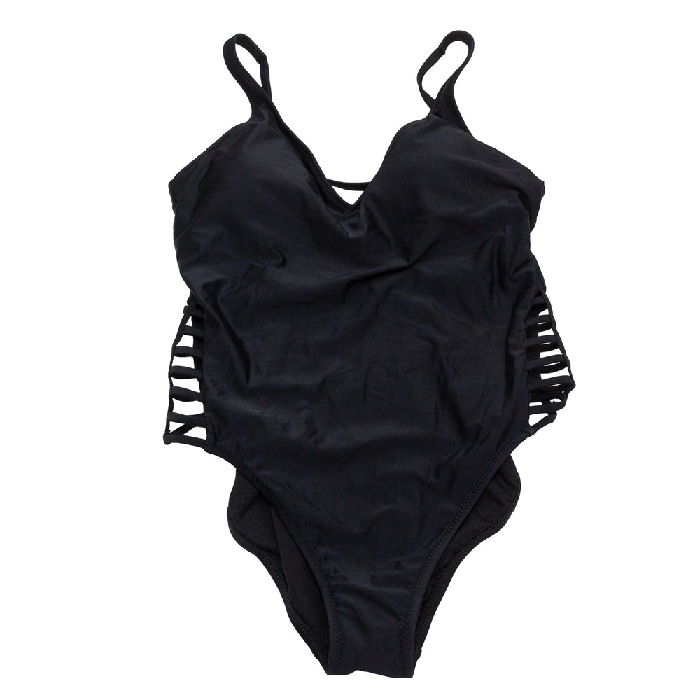 Mossimo One Piece Swimsuit Women XL Black NEW Strappy Side Lattice V-Neck M06794 - Picture 3 of 9